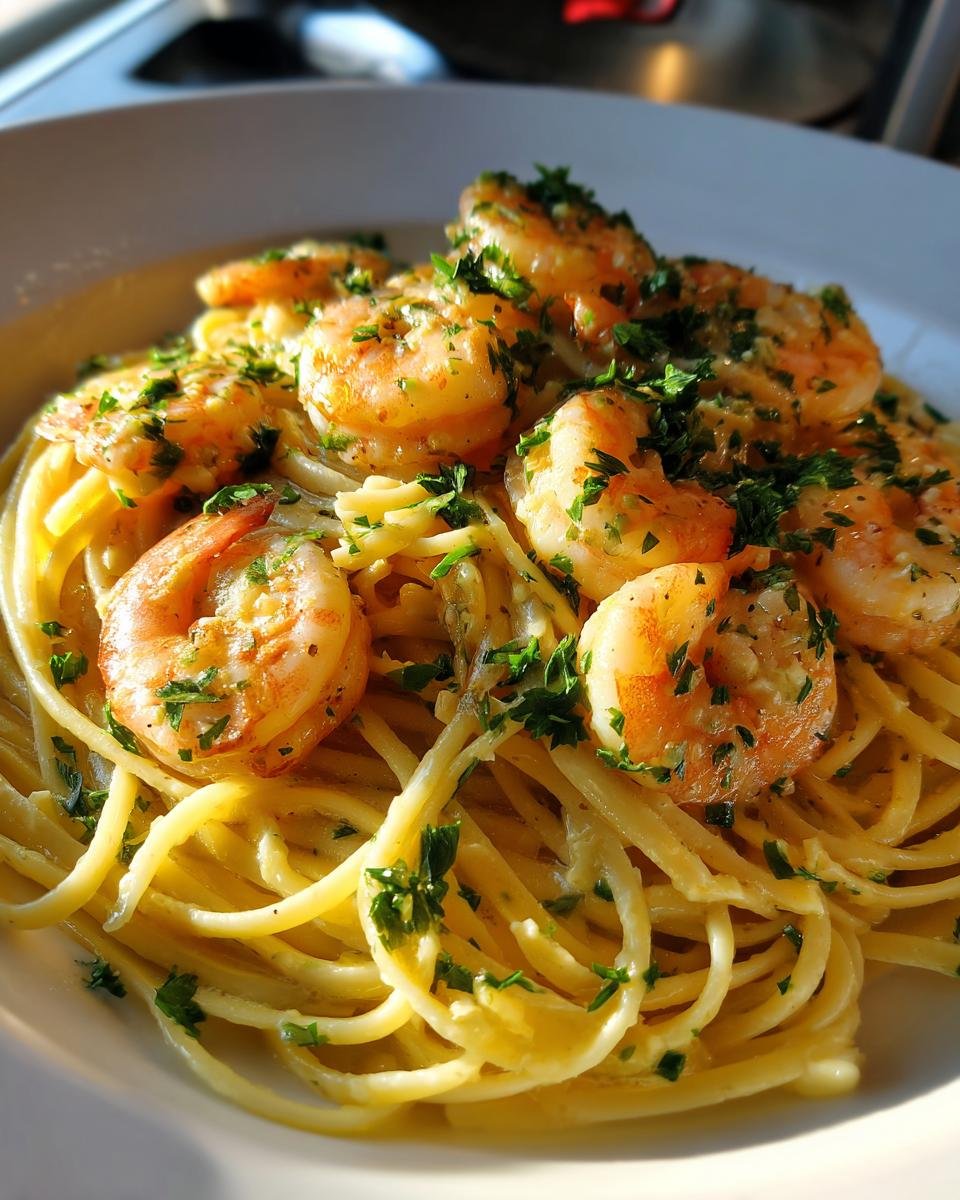 creamy garlic shrimp high protein pasta - detail 1
