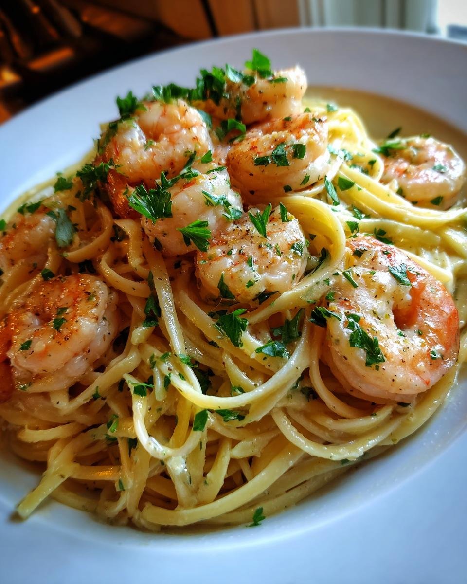 creamy garlic shrimp high protein pasta - detail 2