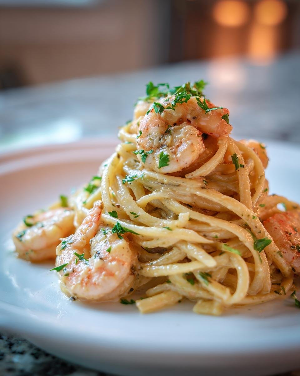 creamy garlic shrimp high protein pasta - detail 3