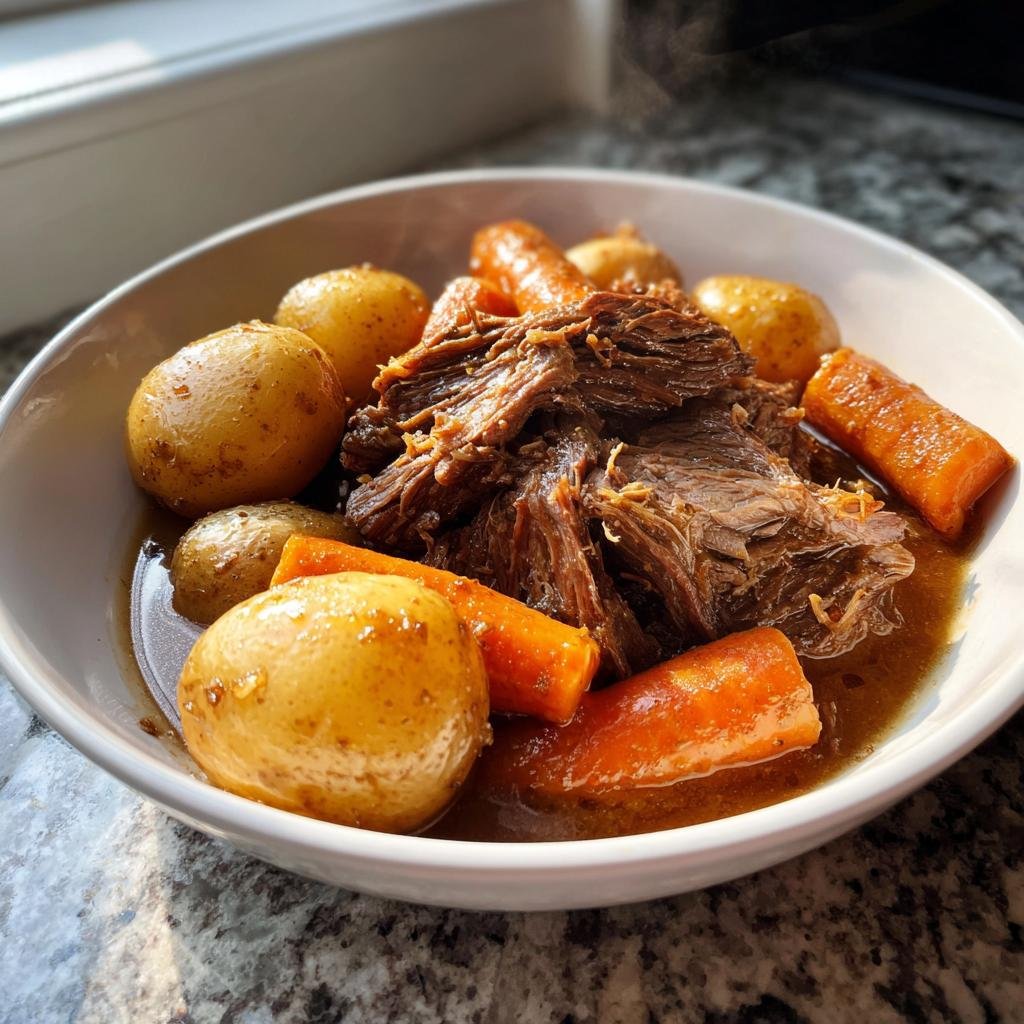 Irresistible 3-Ingredient Crockpot Pot Roast with Carrots & Potatoes