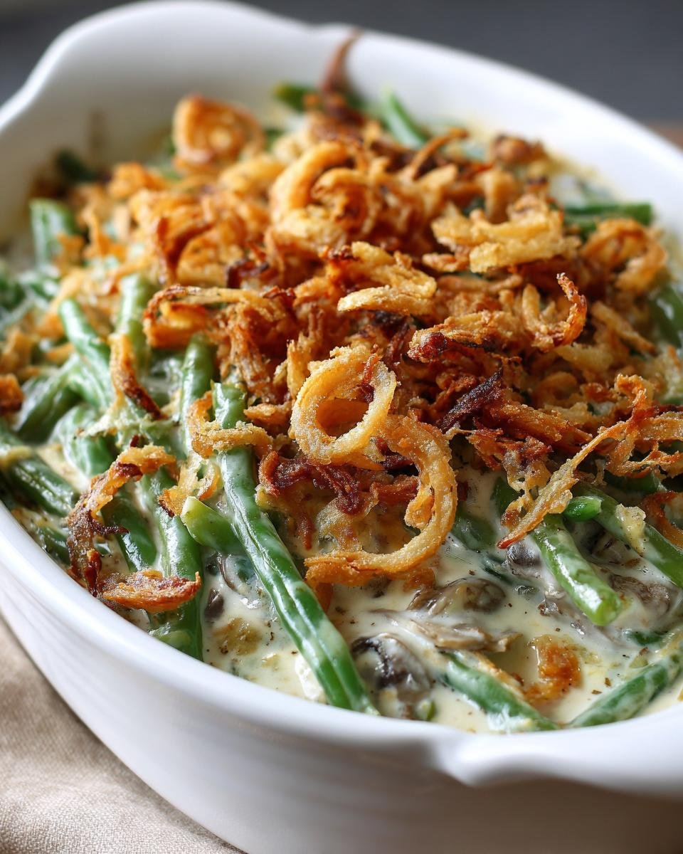 green bean casserole with crispy onions - detail 1