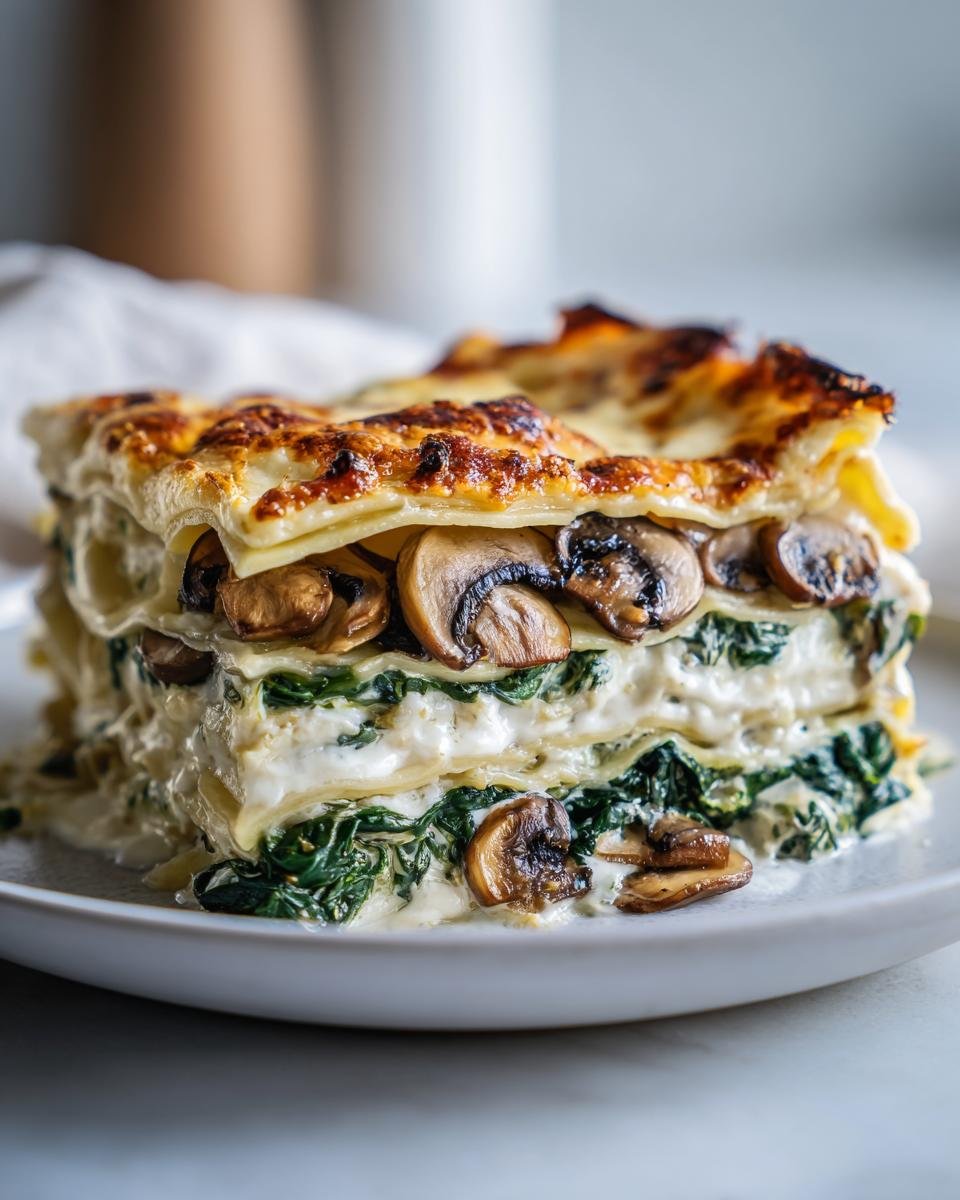 spinach mushroom white lasagna - detail 1