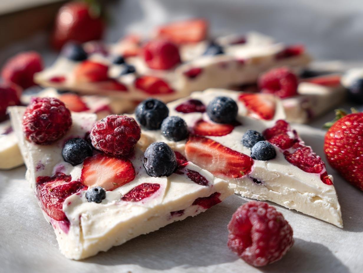 10g Protein Frozen Yogurt Bark – Easy Berry Bliss Snack