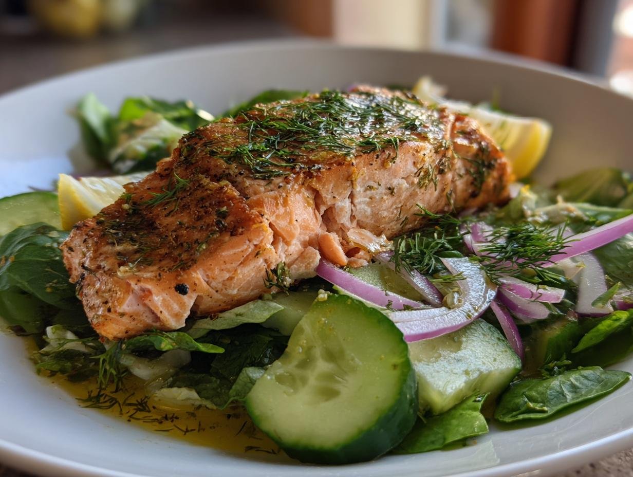 High Protein Lemon Dill Salmon Salad: 34g Protein in 25 Minutes